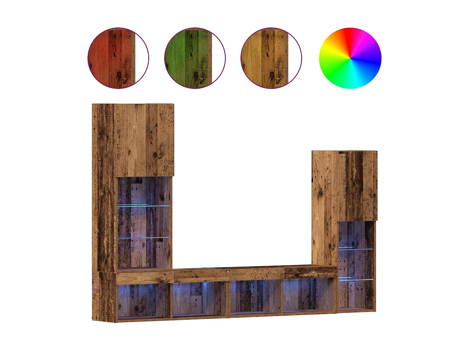 TV-Schränk mit LED-Lichtleisten 4 pcs Altholz Holzwerkstoff