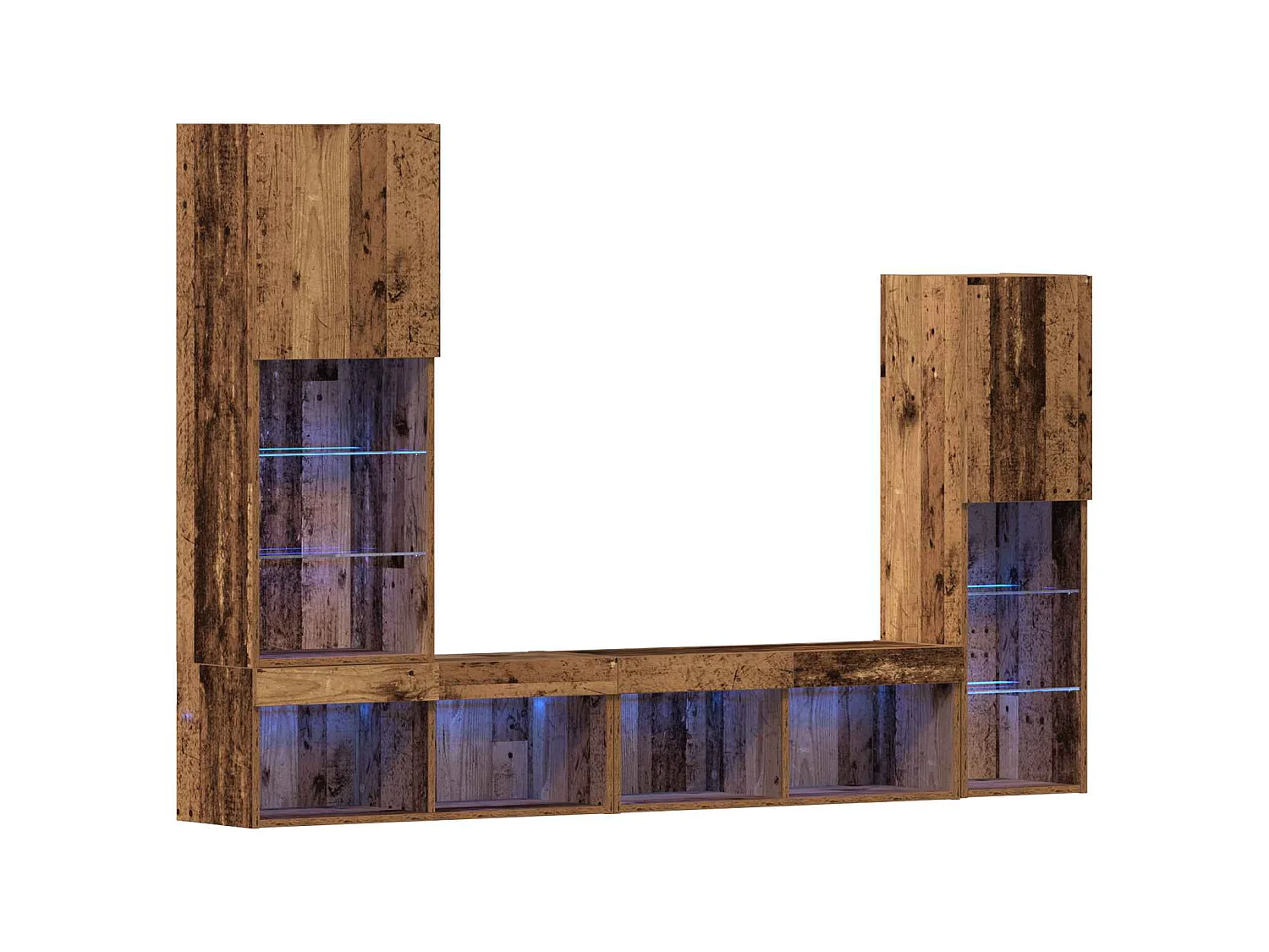 Meuble TV 4 pc Bois ancien Bois d'ingénierie