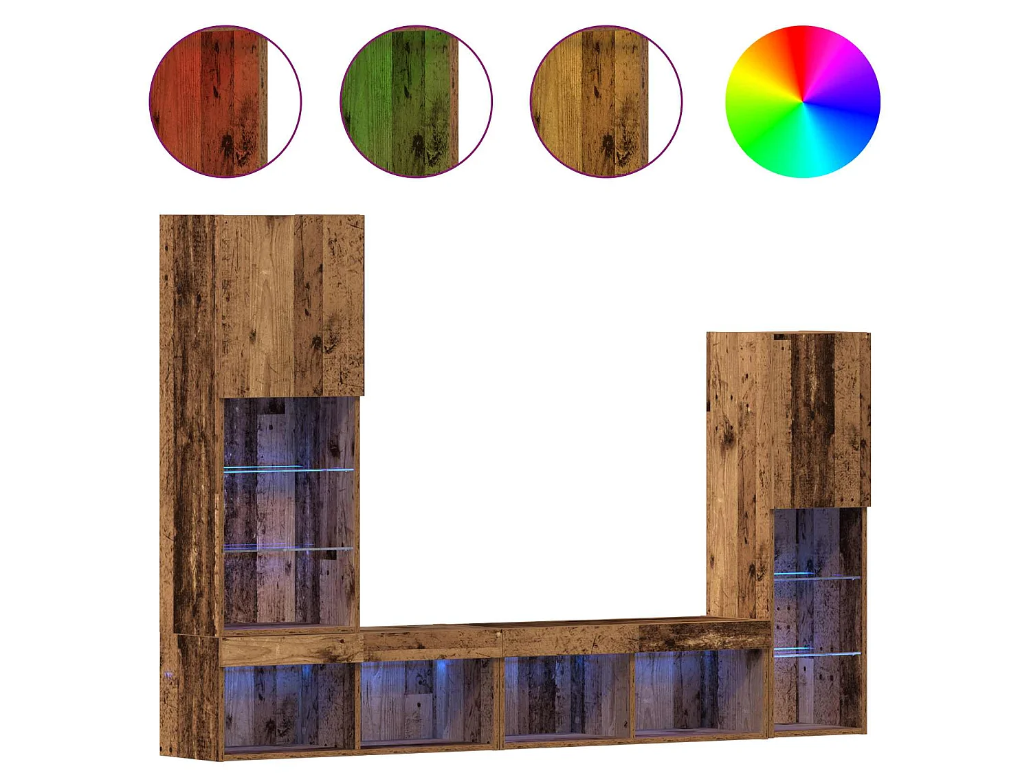 Meuble TV 4 pc Bois ancien Bois d'ingénierie