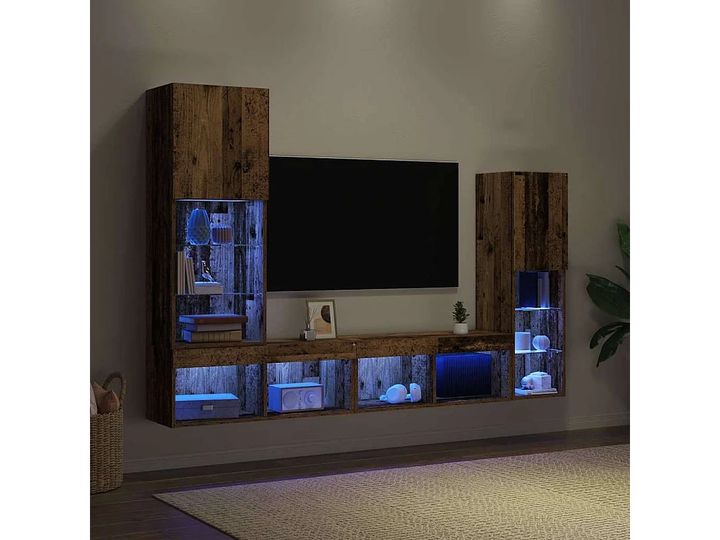 Meuble TV 4 pc Bois ancien Bois d'ingénierie