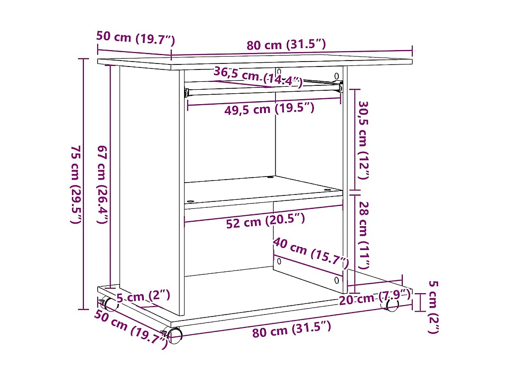 Bureau d'ordinateur vieux bois 80x50x75 cm bois d'ingénierie
