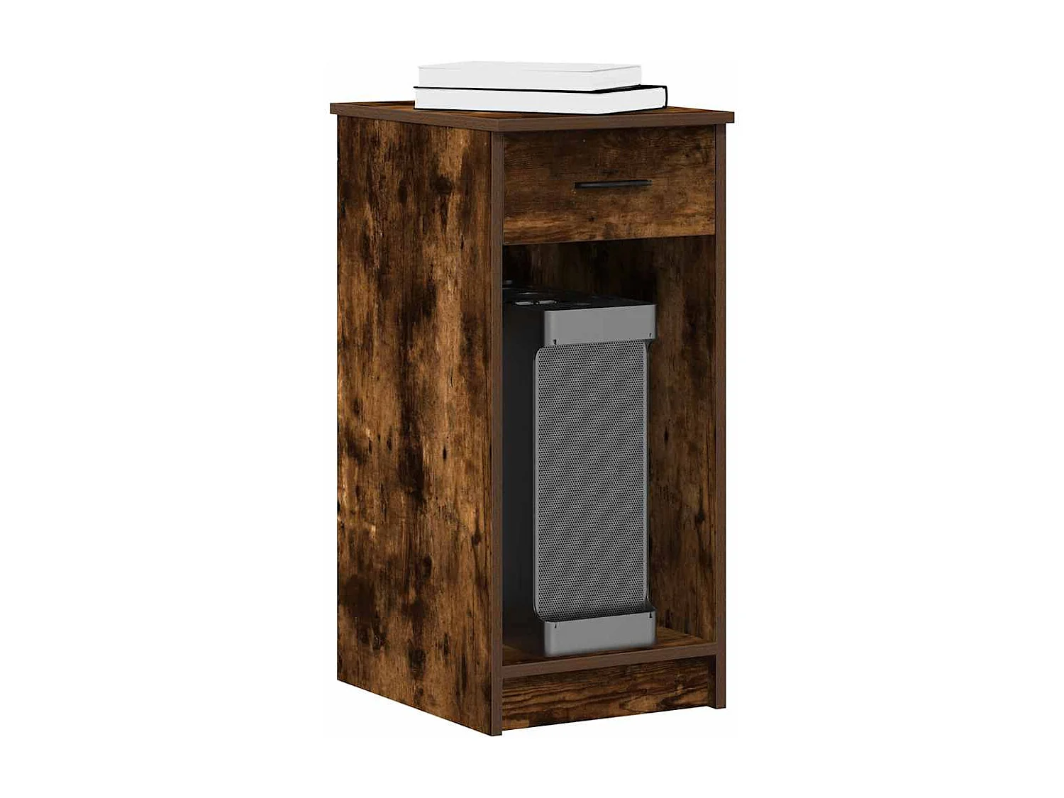 Support de tour d'ordinateur et tiroir chêne fumé 35x45x77 cm