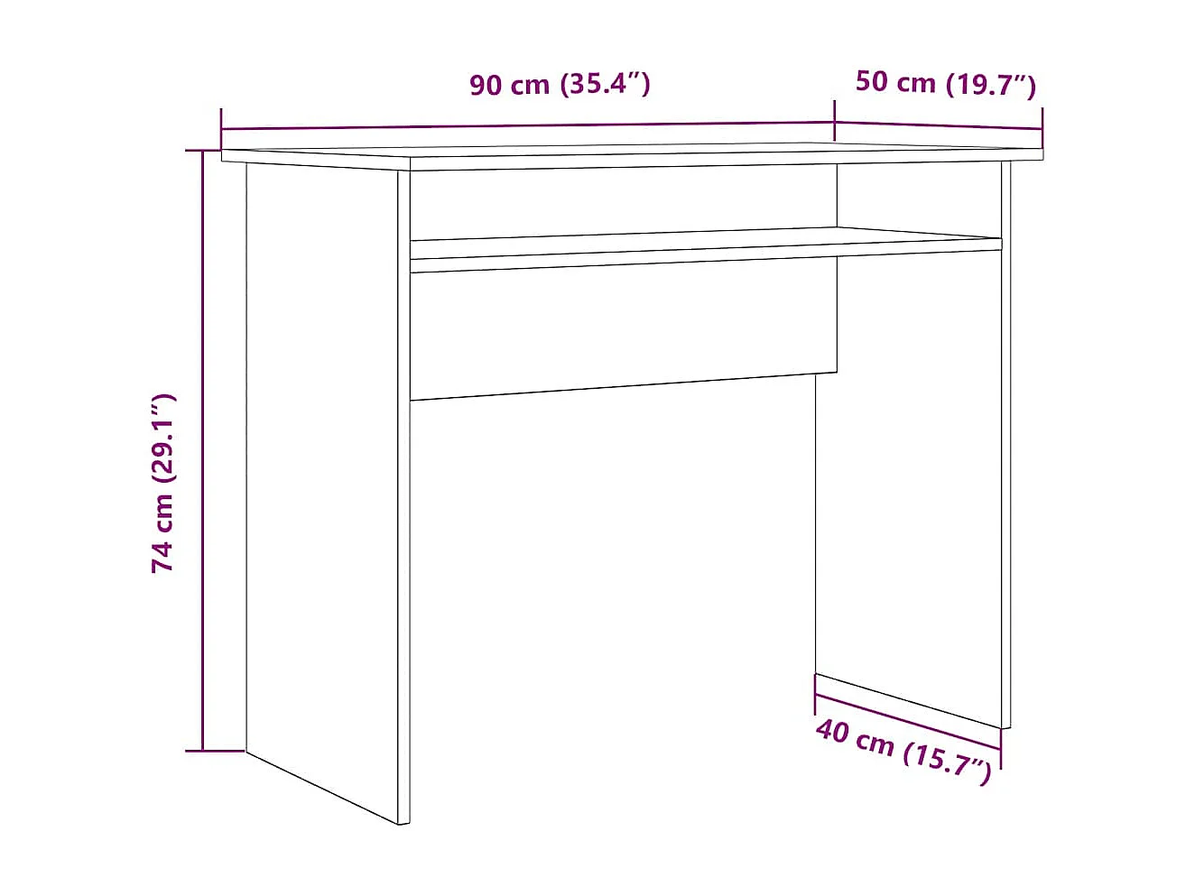 Bureau vieux bois 90x50x74 cm bois d'ingénierie