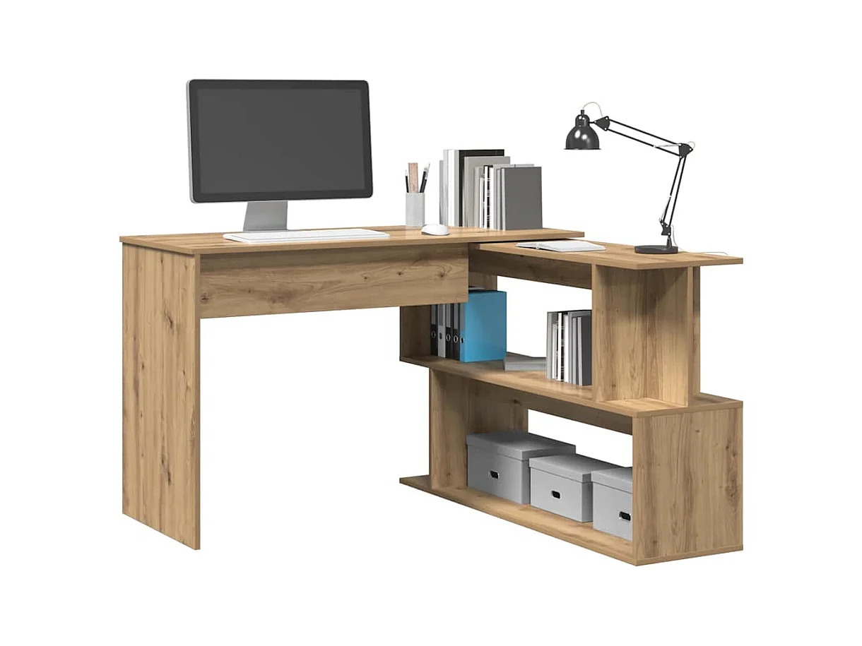 Hoekbureau 200,5x50x76 cm bewerkt hout artisanaal eikenkleur