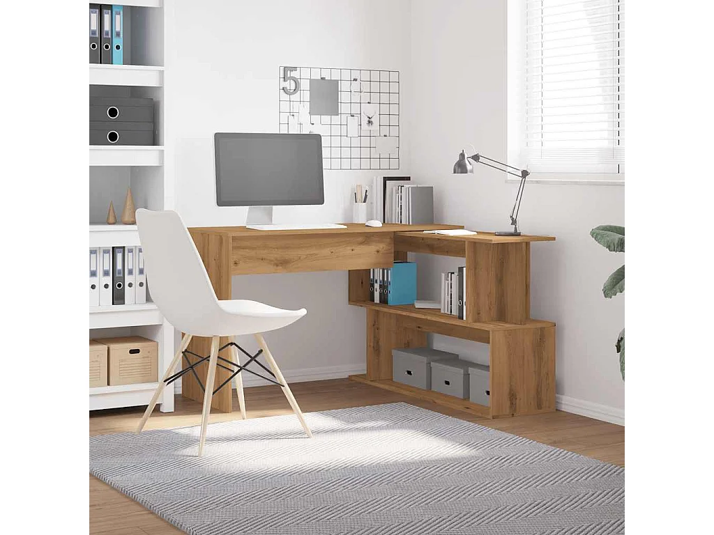 Bureau d'angle chêne artisanal 200,5x50x76 cm bois d'ingénierie