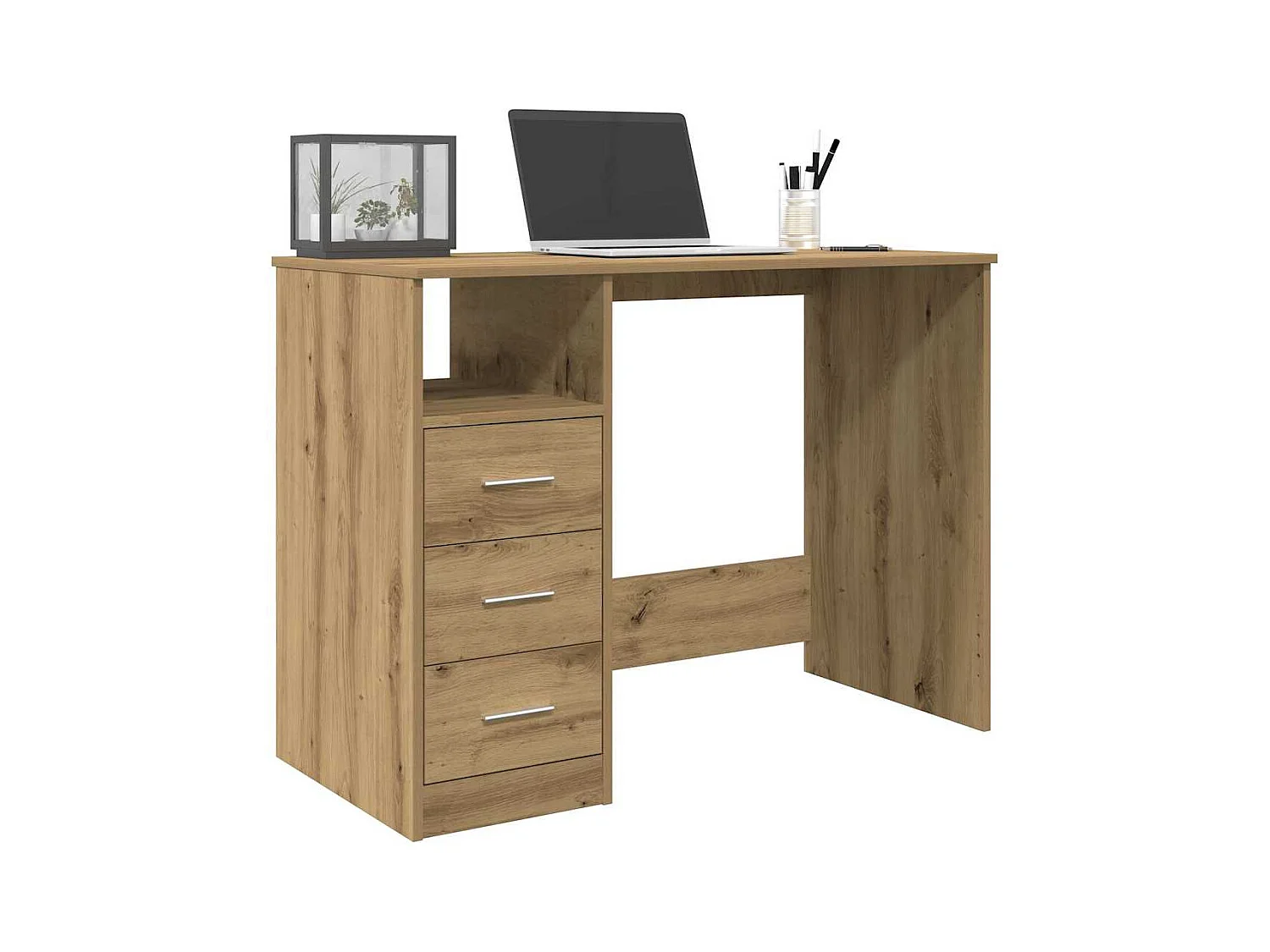 Bureau chêne artisanal 102x76x50 cm bois d'ingénierie