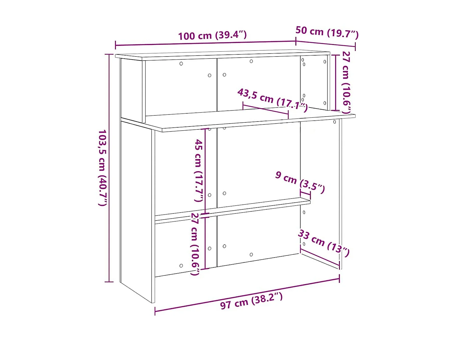 Bureau de réception vieux bois 100x50x103,5cm bois d'ingénierie