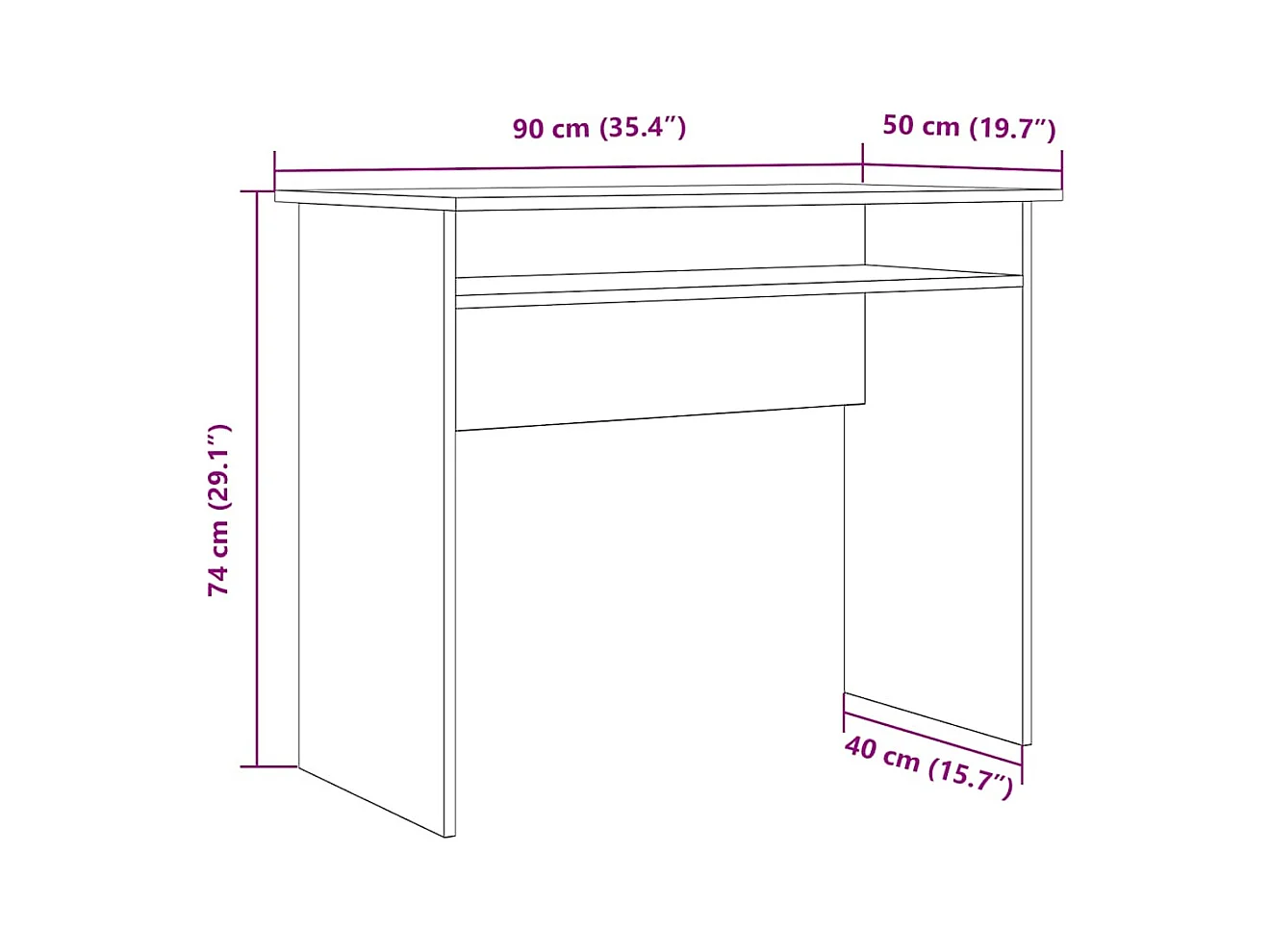 Bureau 90x50x74 cm bewerkt hout artisanaal eikenkleur