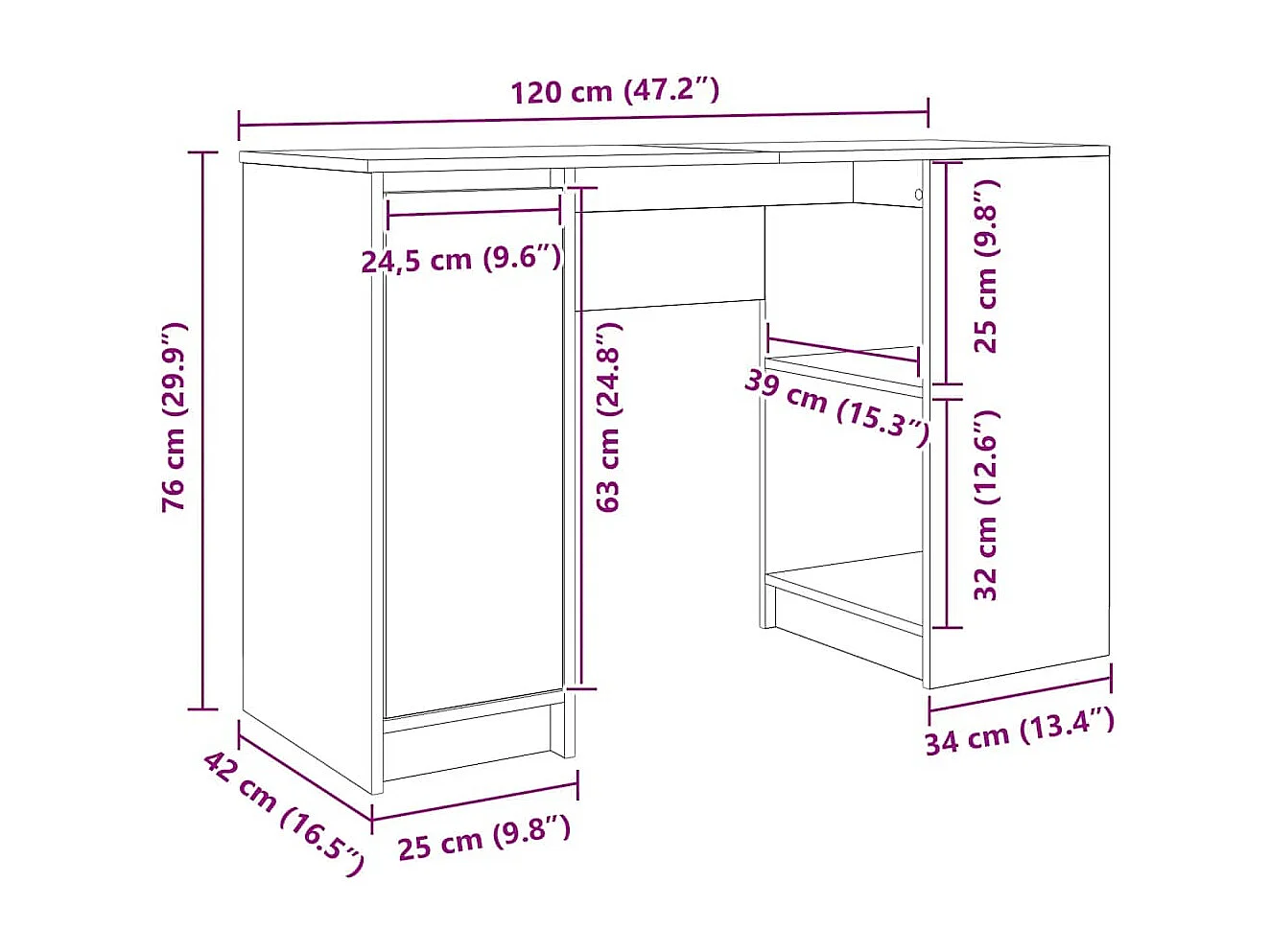 Bureau 120x42x76 cm spaanplaat wit