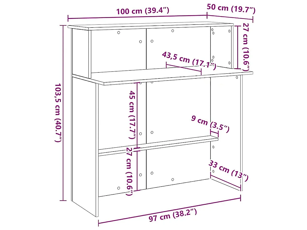 Bureau de réception noir 100x50x103,5 cm bois d'ingénierie