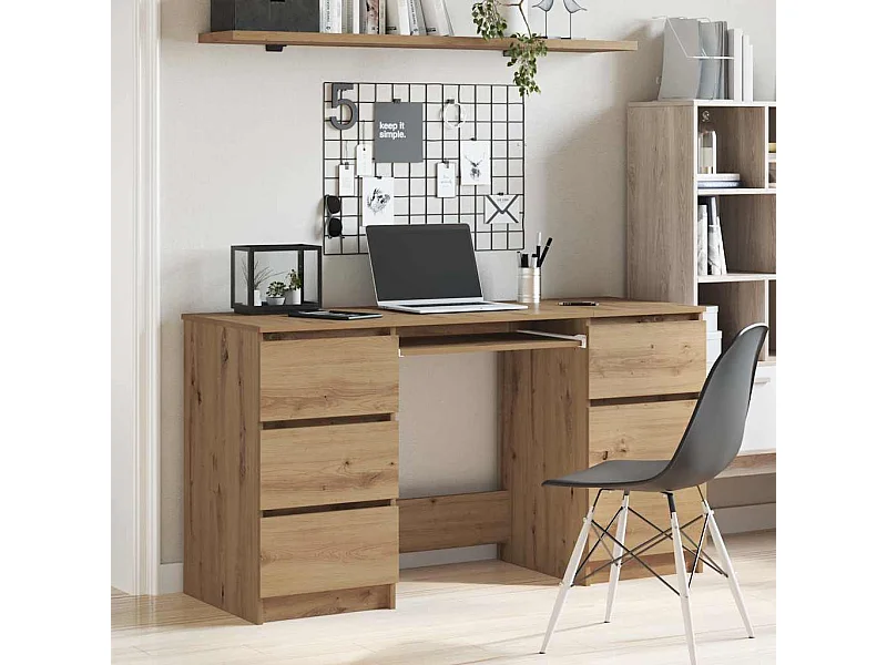 Bureau chêne artisanal 140x50x77 cm bois d'ingénierie