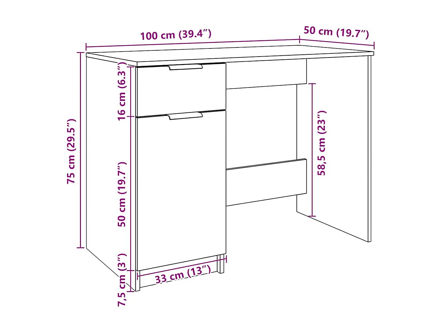 Bureau vieux bois 100x50x75 cm bois d'ingénierie
