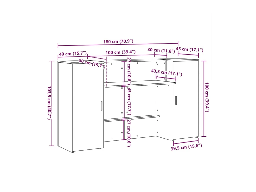 Bureau de réception gris béton 180x50x103,5cm bois d'ingénierie
