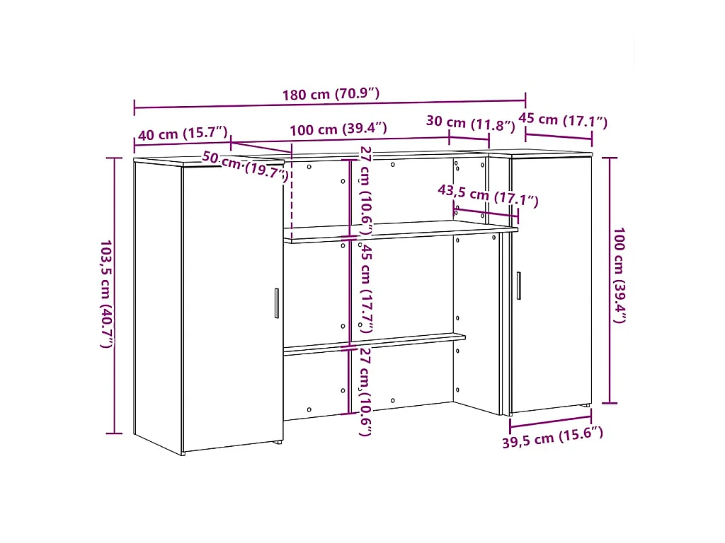 Bureau de réception gris béton 180x50x103,5cm bois d'ingénierie