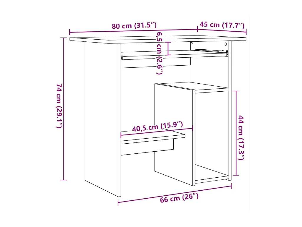 Bureau 80x45x74 cm spaanplaat zwart eikenkleurig