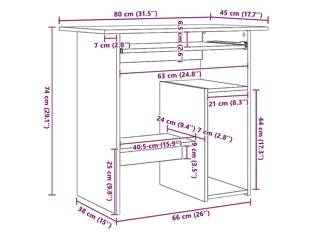 Scrivania Rovere Nero 80x45x74 cm in Legno Multistrato