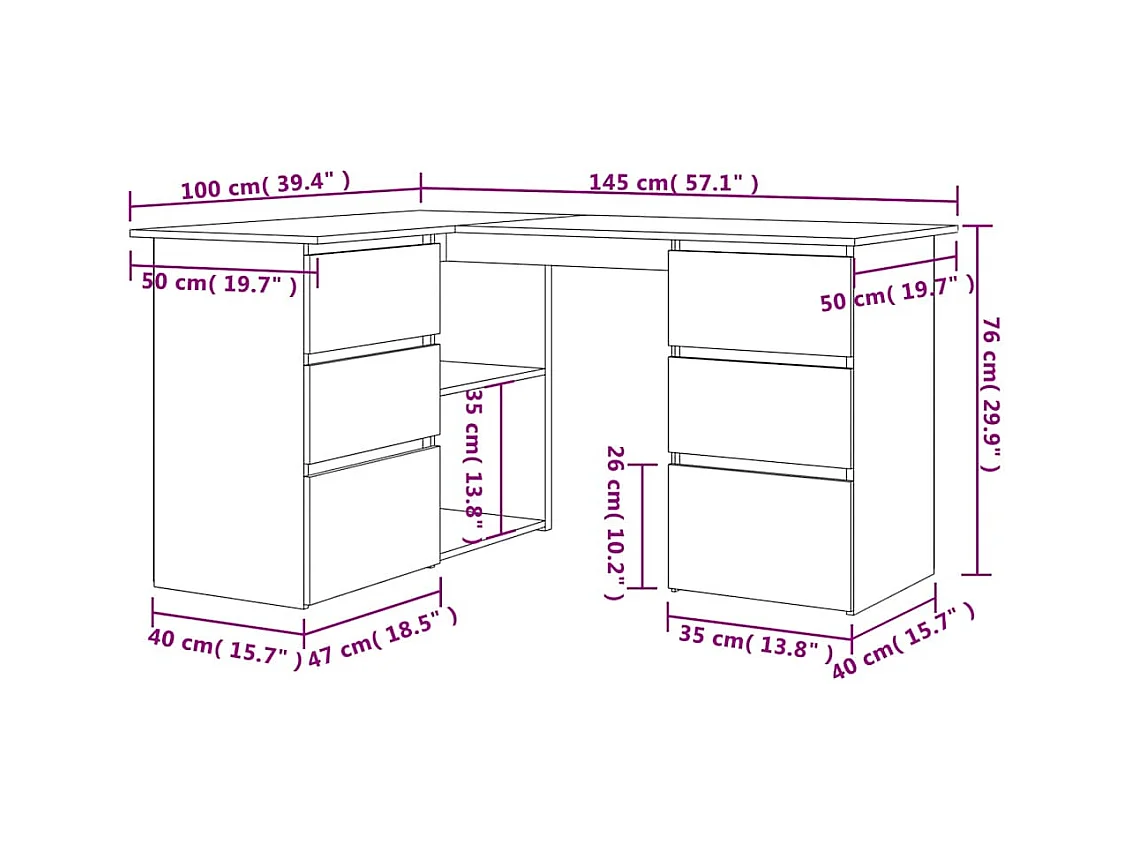 Eckschreibtisch Artisan-Eiche 145x100x76 cm Holzwerkstoff