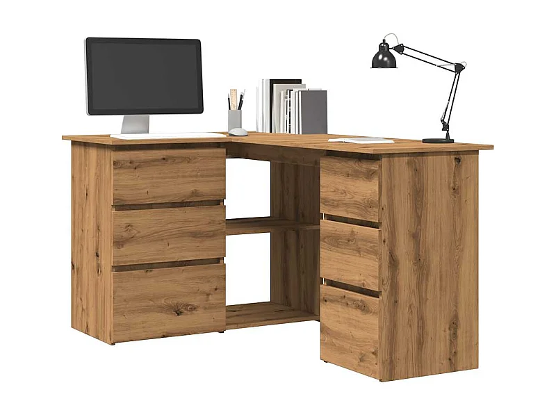Bureau d'angle chêne artisanal 145x100x76 cm bois d'ingénierie