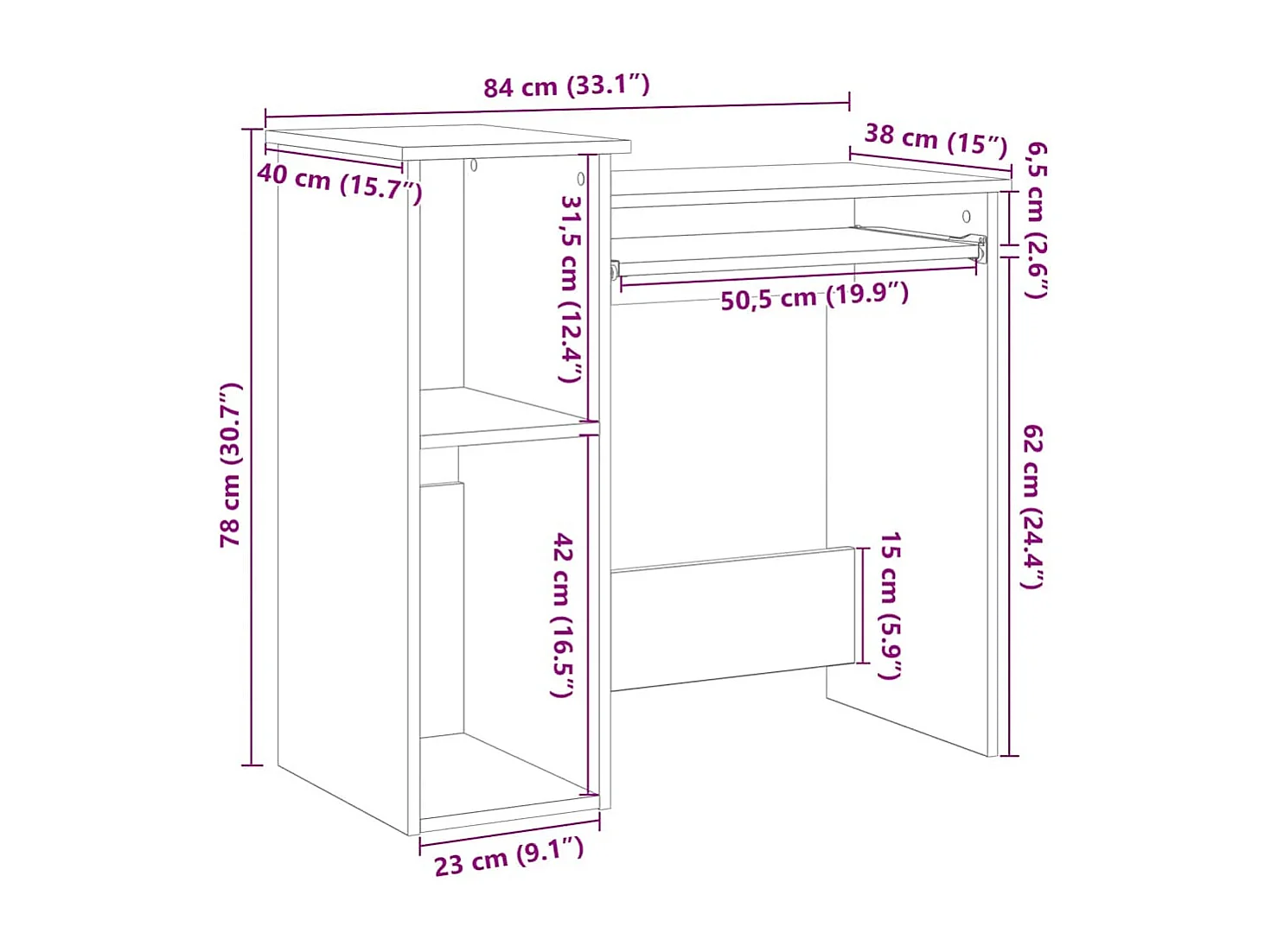 Bureau met schappen 84x40x78 cm bewerkt hout zwart