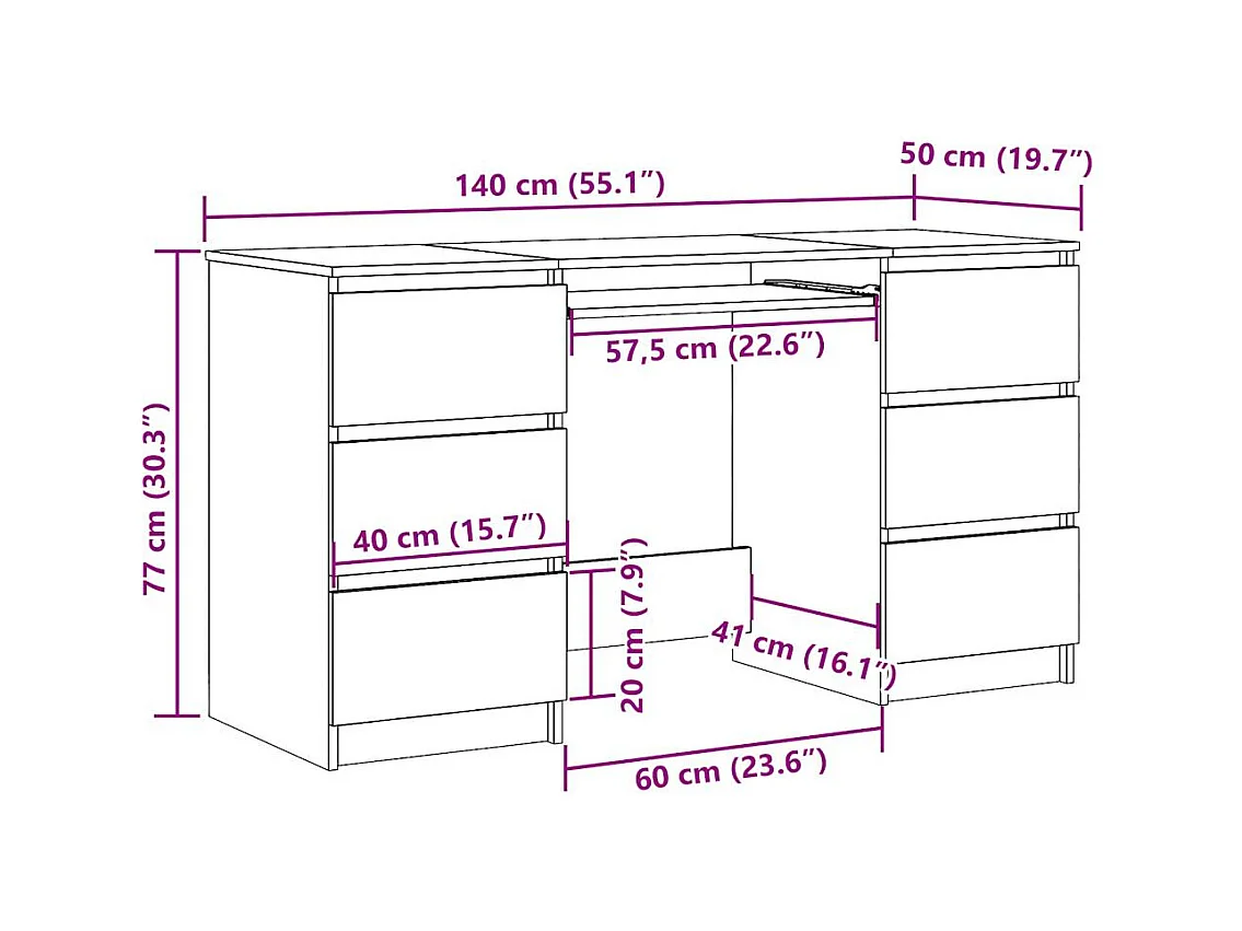 Bureau vieux bois 140x50x77 cm bois d'ingénierie