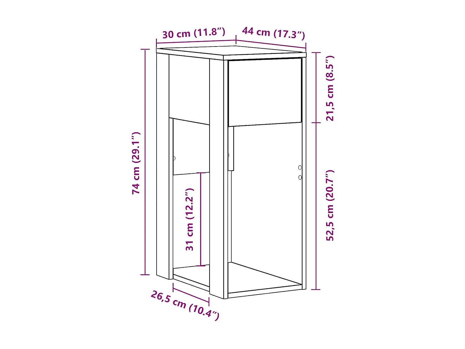 Suporte torre computador com gaveta 30x44x74cm cinzento cimento