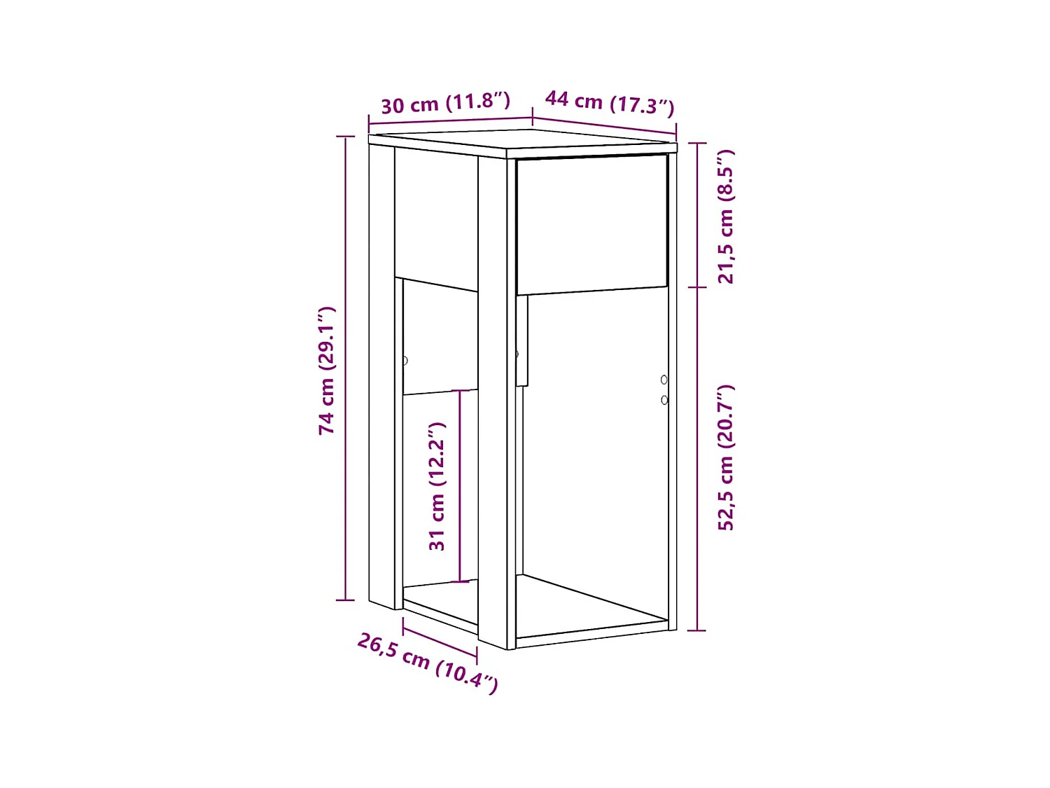 Support de tour d'ordinateur et tiroir gris béton 30x44x74 cm