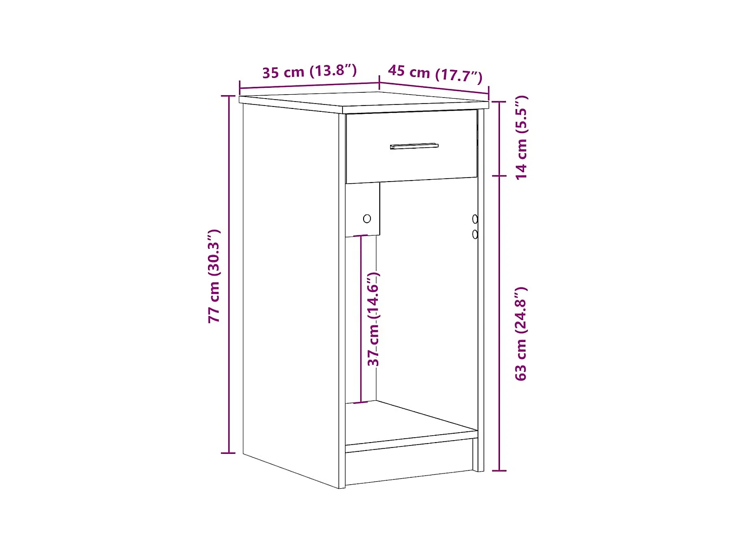Support de tour d'ordinateur avec tiroir vieux bois 35x45x77 cm