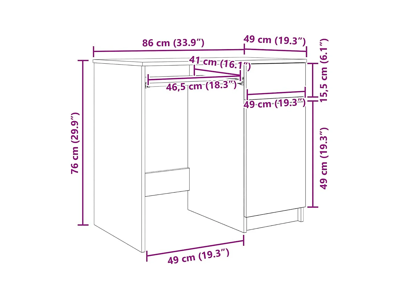 Bureau vieux bois 86x49x76 cm bois d'ingénierie