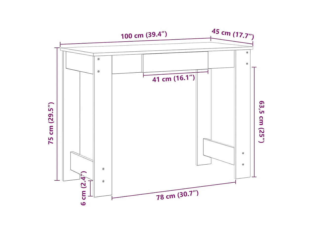 Bureau chêne fumé 100x45x75 cm bois d'ingénierie