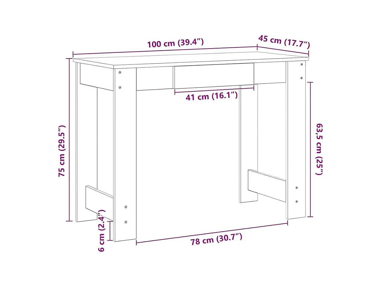 Bureau sonoma gris 100x45x75 cm bois d'ingénierie
