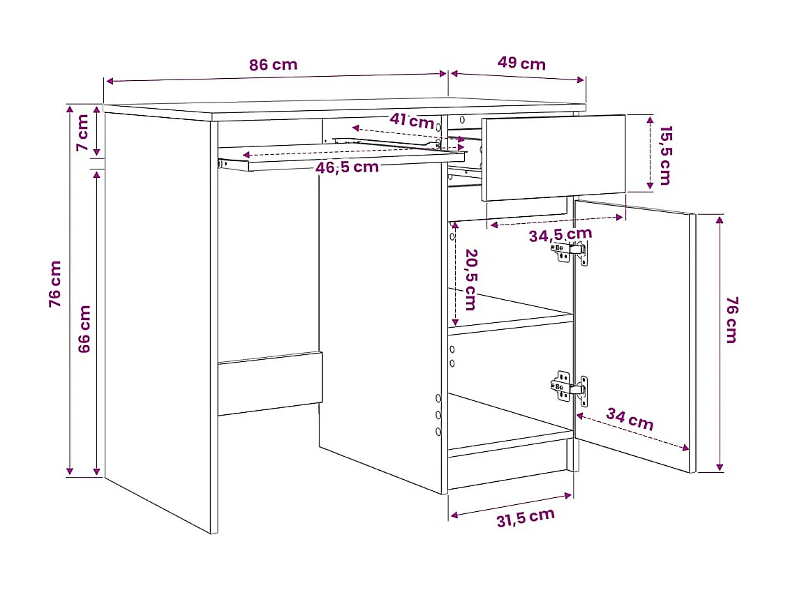 Bureau chêne fumé 86x49x76 cm bois d'ingénierie