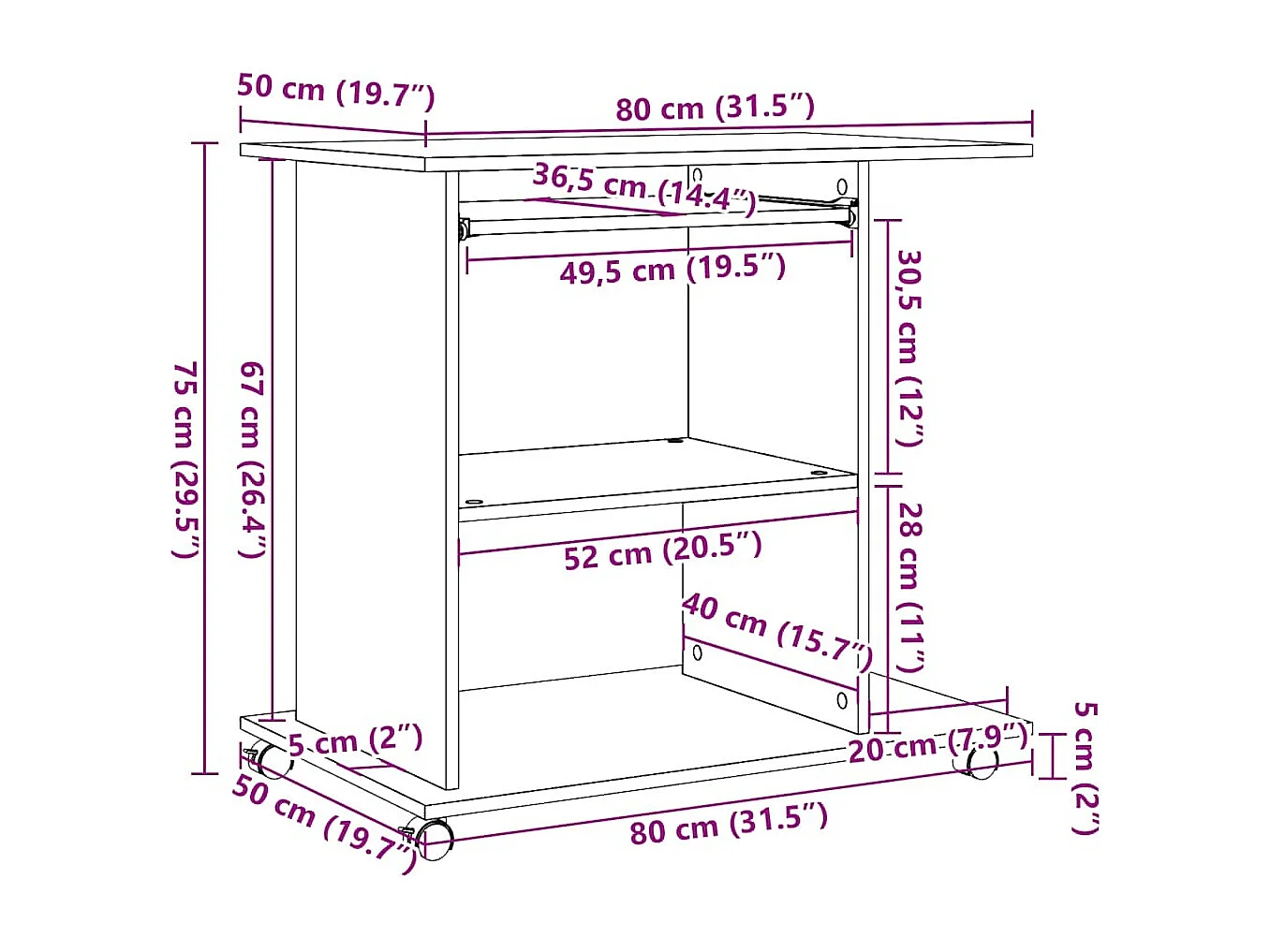 Schreibtisch Artisan-Eiche 80x50x75 cm Holzwerkstoff