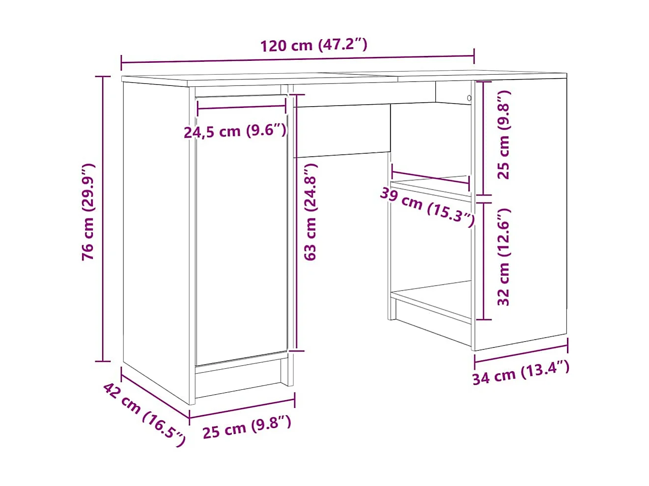 Bureau vieux bois 120x42x76 cm bois d'ingénierie
