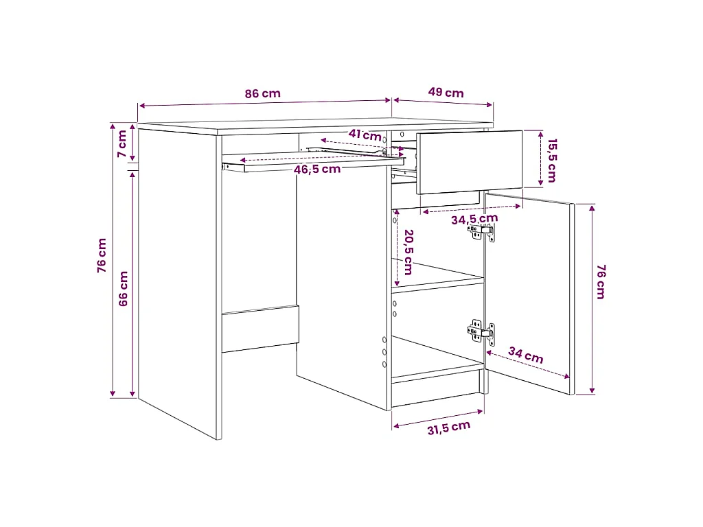 Schreibtisch Weiß 86x49x76 cm Holzwerkstoff
