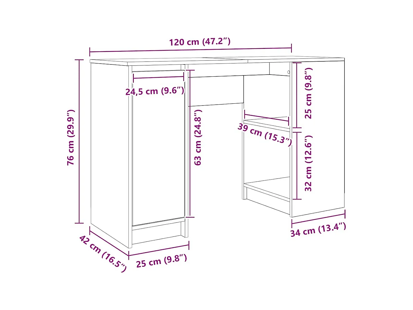 Schreibtisch Räuchereiche 120x42x76 cm Holzwerkstoff