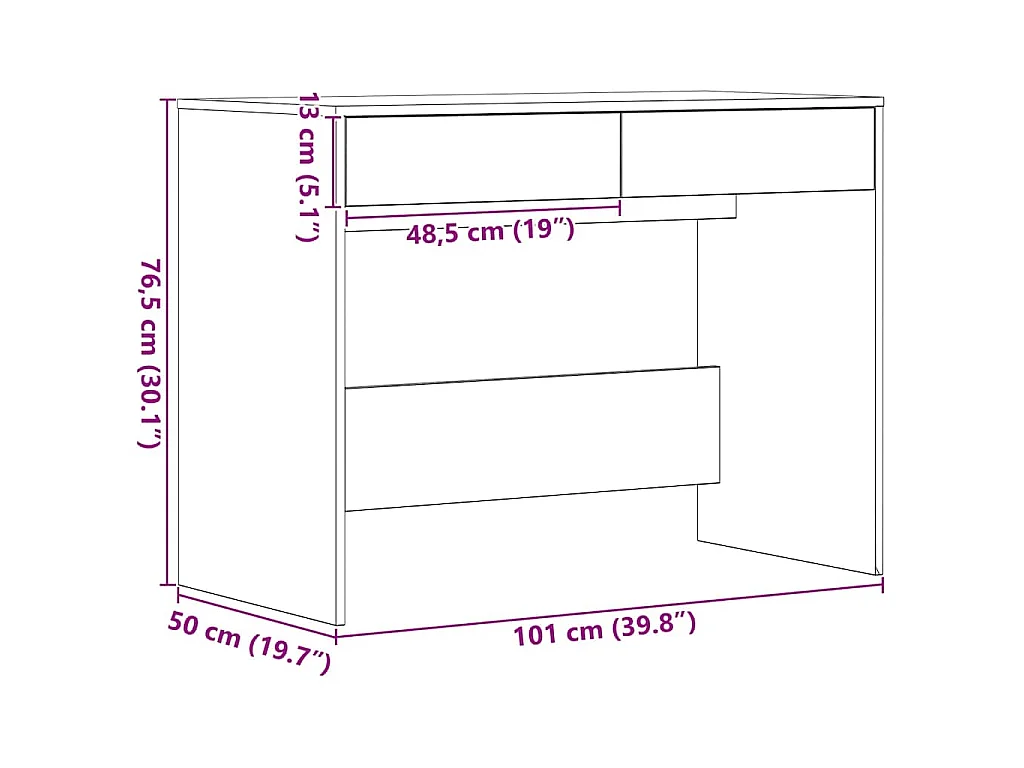 Bureau 101x50x76,5 cm spaanplaat zwart eikenkleurig