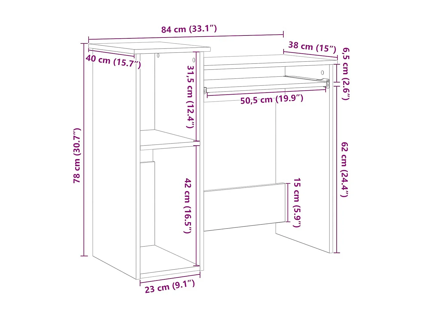 Bureau avec étagères sonoma gris 84x40x78 cm bois d'ingénierie