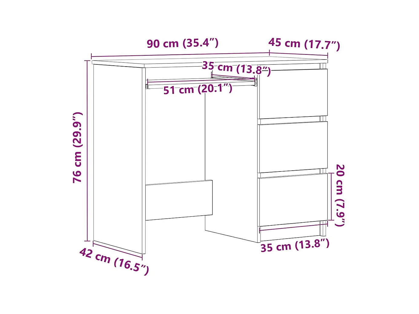 Bureau chêne noir 90x45x76 cm bois d'ingénierie