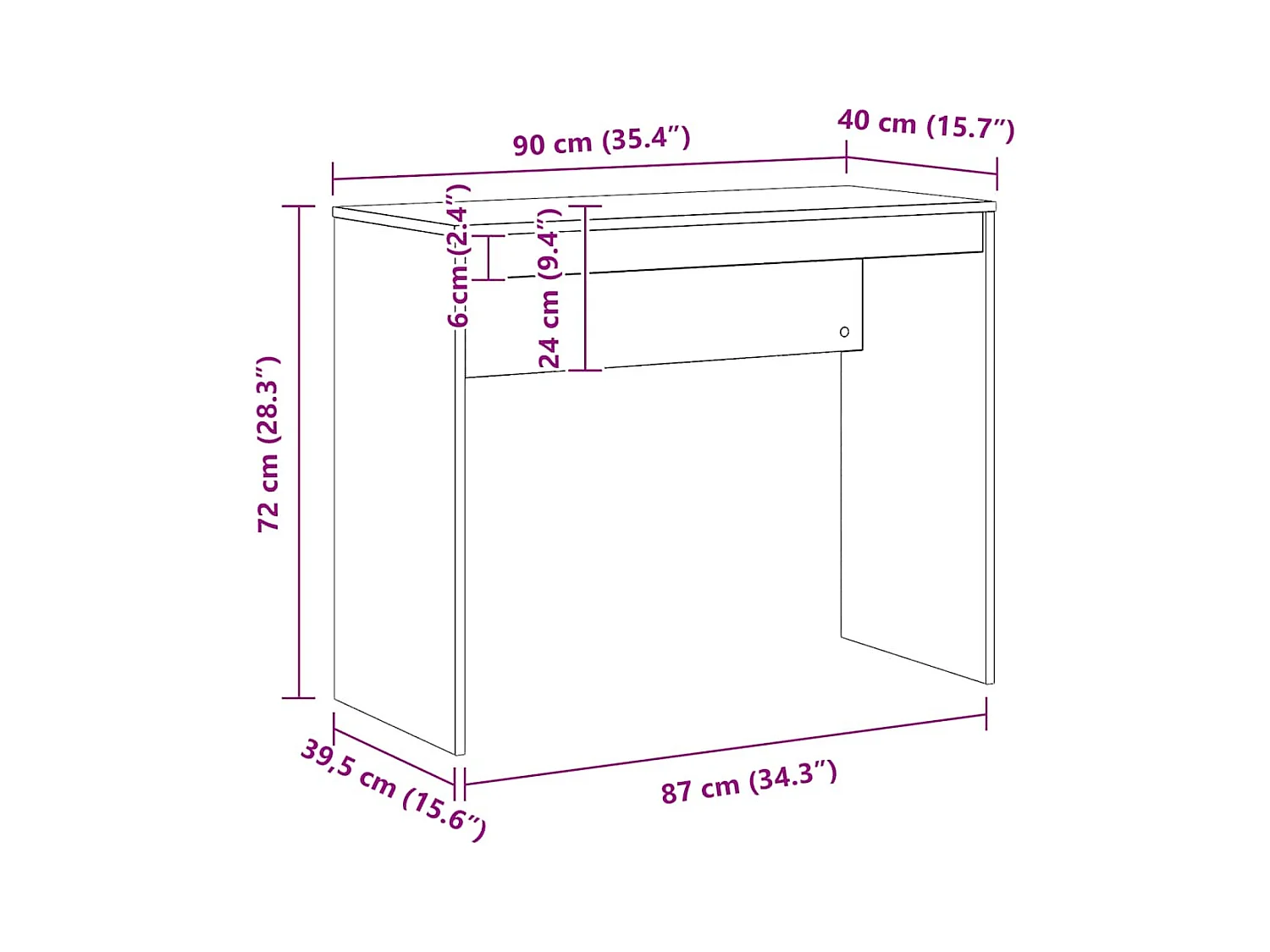 Bureau chêne artisanal 90x40x72 cm bois d'ingénierie