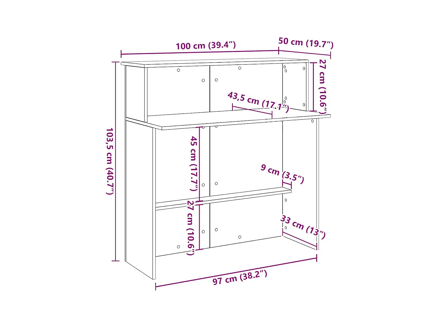 Receptiebalie wit 100x50x103,5 cm bewerkt hout