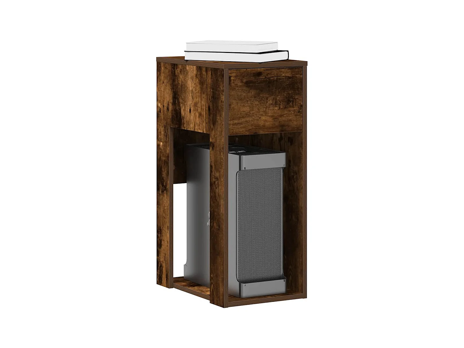 Support de tour d'ordinateur et tiroir chêne fumé 30x44x74 cm