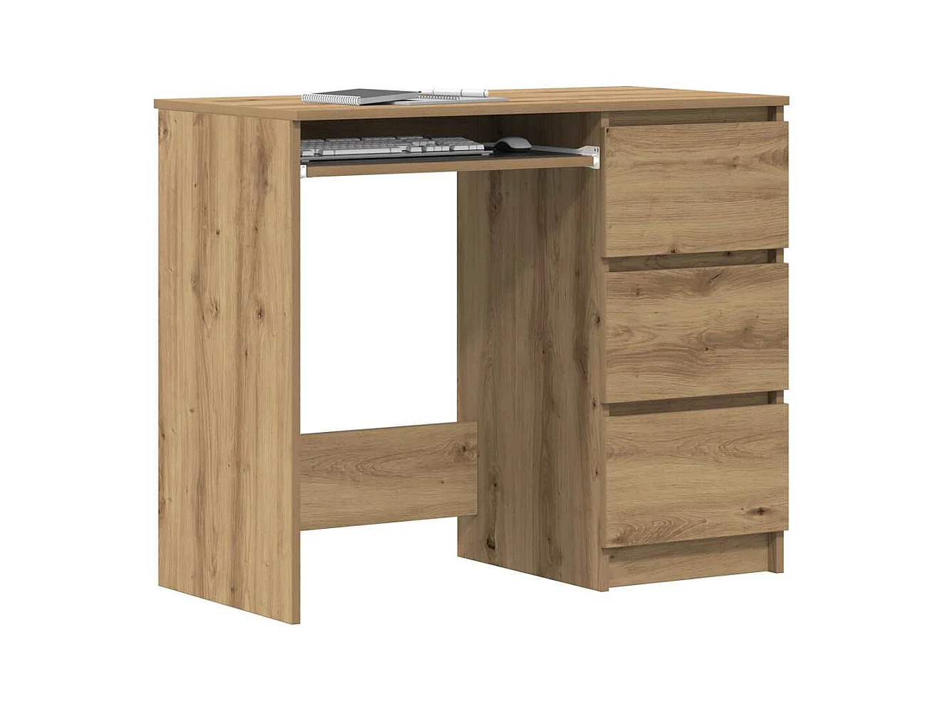 Bureau chêne artisanal 90x45x76 cm bois d'ingénierie