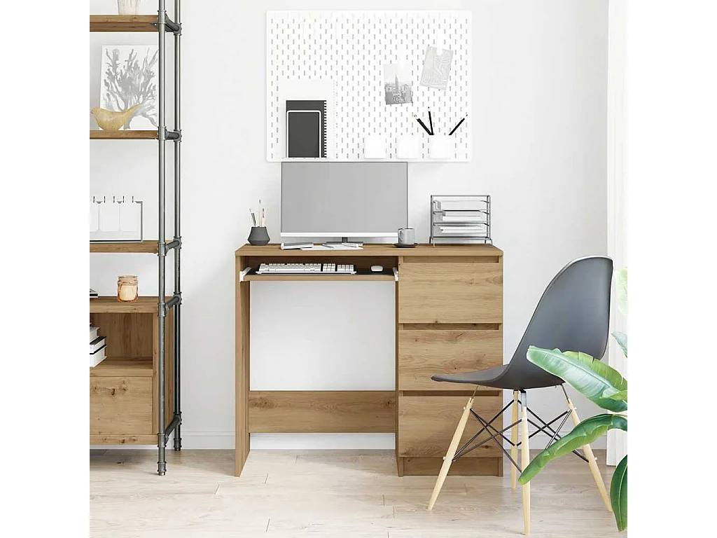 Bureau chêne artisanal 90x45x76 cm bois d'ingénierie