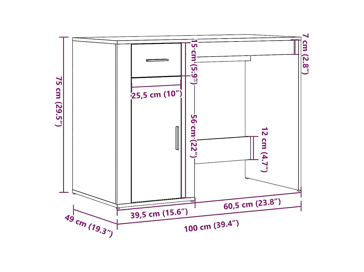 Bureau vieux bois 100x49x75 cm bois d'ingénierie