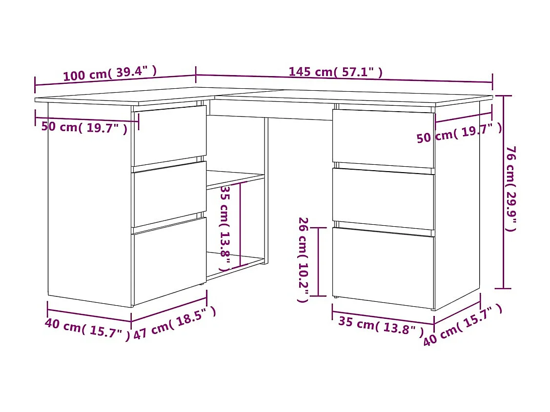 Eckschreibtisch Altholz-Optik 145x100x76 cm Holzwerkstoff