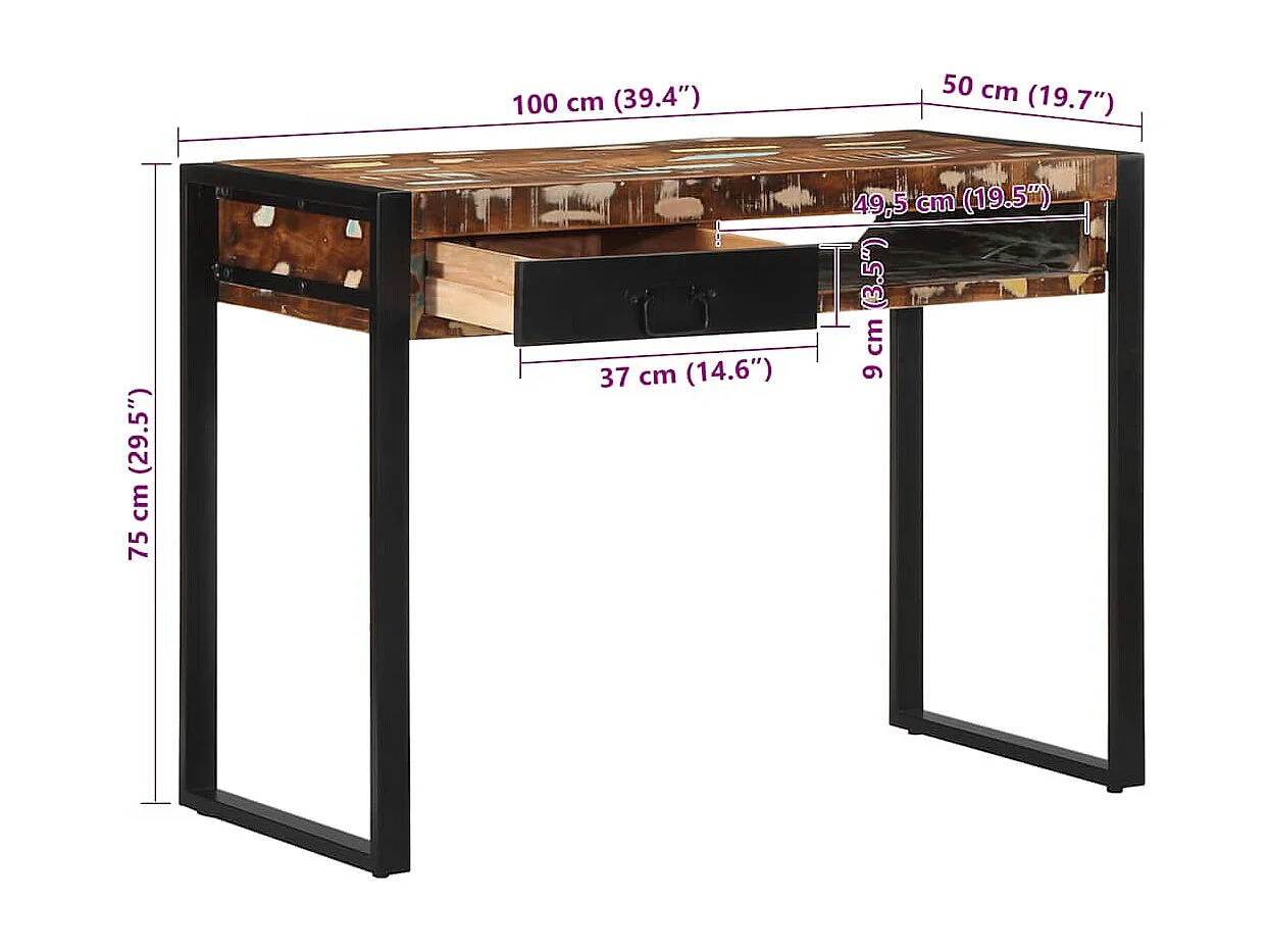Scrivania Multicolore 100x50x75 cm in Legno Massello Recupero