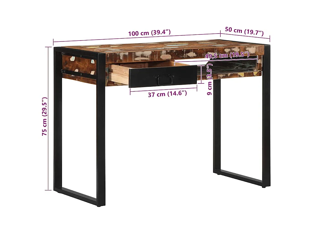 Schreibtisch Mehrfarbig 100x50x75 cm Massivholz Altholz