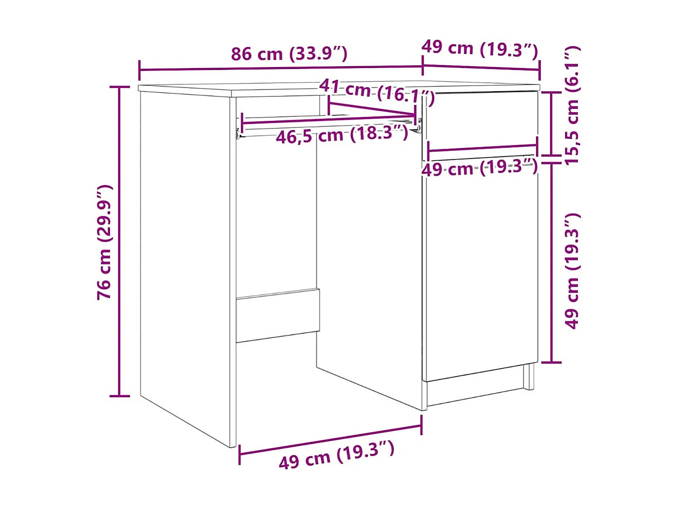 Bureau gris béton 86x49x76 cm bois d'ingénierie