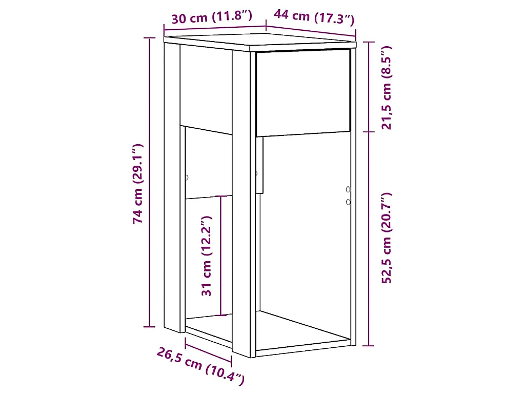 Support de tour d'ordinateur et tiroir sonoma gris 30x44x74 cm