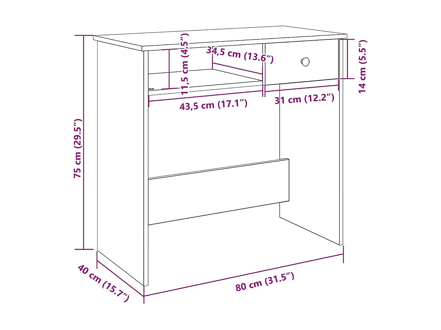 Bureau 80x40x75 cm bewerkt hout zwart
